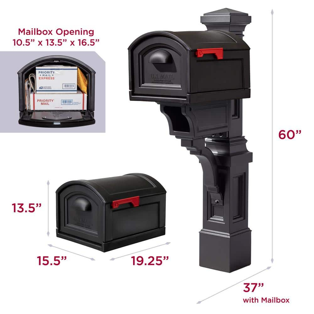 Atherton Resin Overpost Extra Large Black Onyx Mailbox and Black Onyx Mail Post Combo