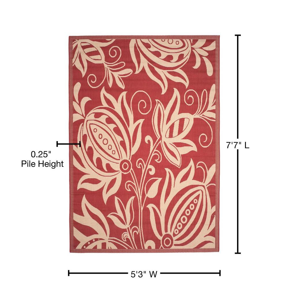 Safavieh Courtyard Crystal Floral Indoor/Outdoor Indoor/Outdoor Area Rug, 5'3" x 7'7", Red/Natural