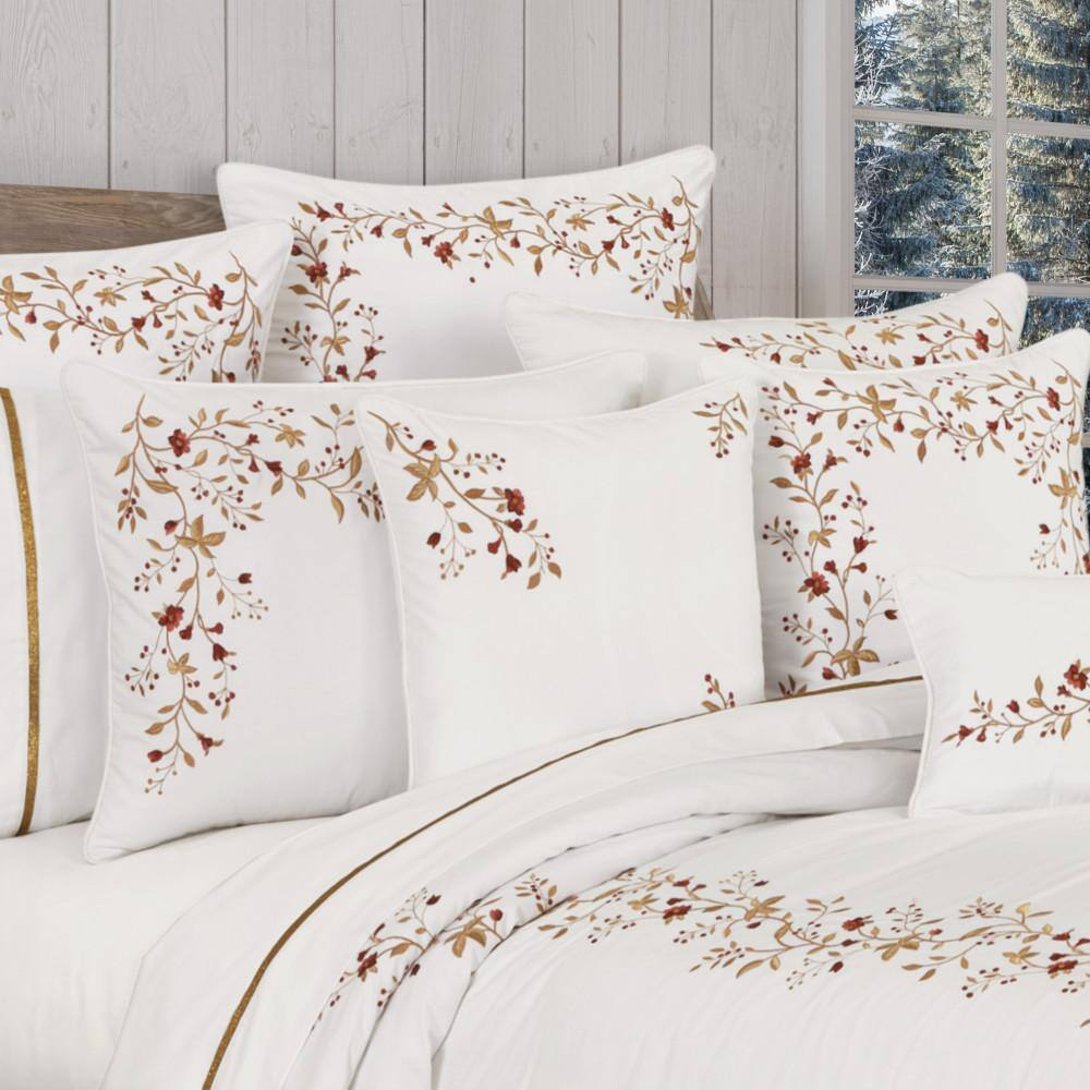 Joyeux White and Red Cotton Full/Queen Holiday Duvet Cover Set