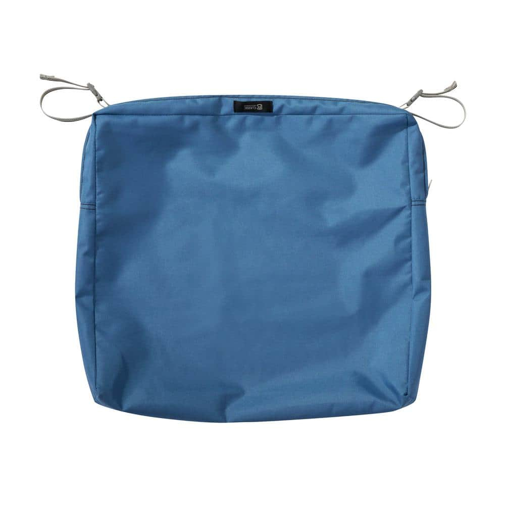 Classic Accessories Ravenna Water-Resistant Patio Seat Cushion Cover, 21 x 21 x 3 inch, Empire Blue