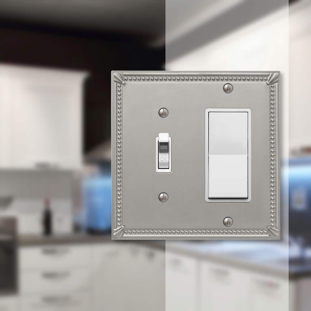 Amerelle Imperial Bead Brushed Nickel 2 gang Metal Decorator/Toggle Wall Plate 1 pk