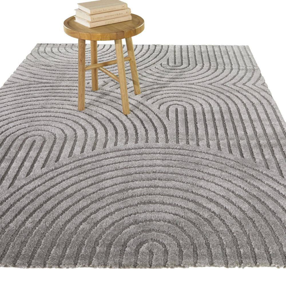 Gray 78'' Square Synthetic Easy Care Area Rug