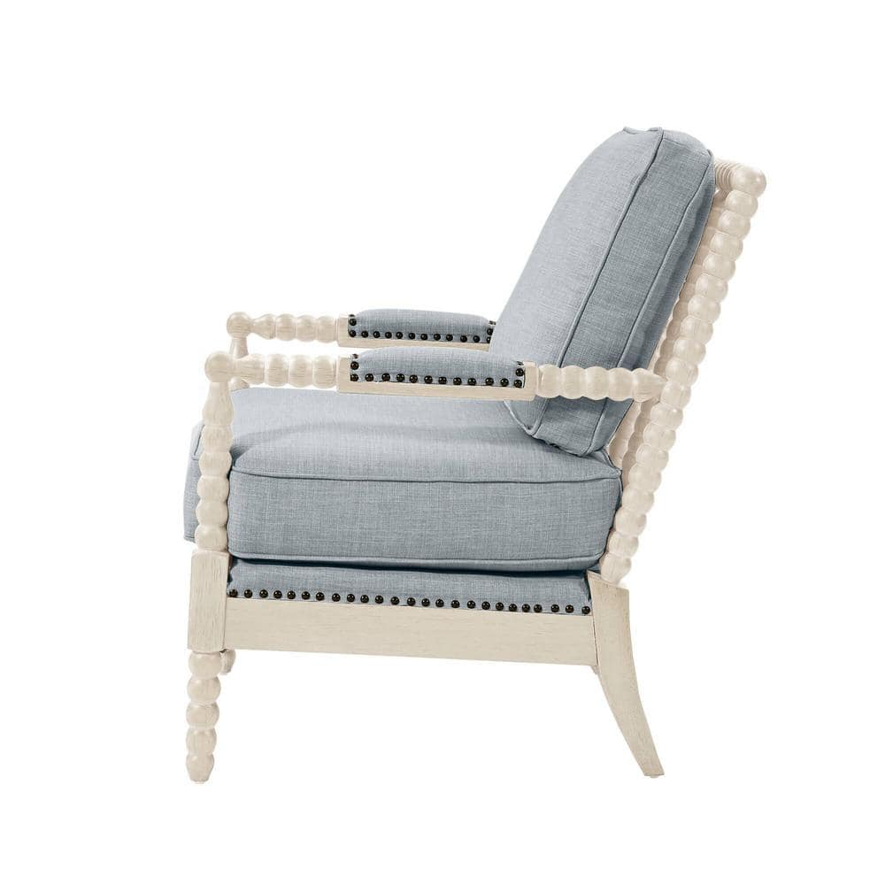 Madison Park Donohue Traditional Fabric/Wood Accent Arm Chair in Blue/Cream