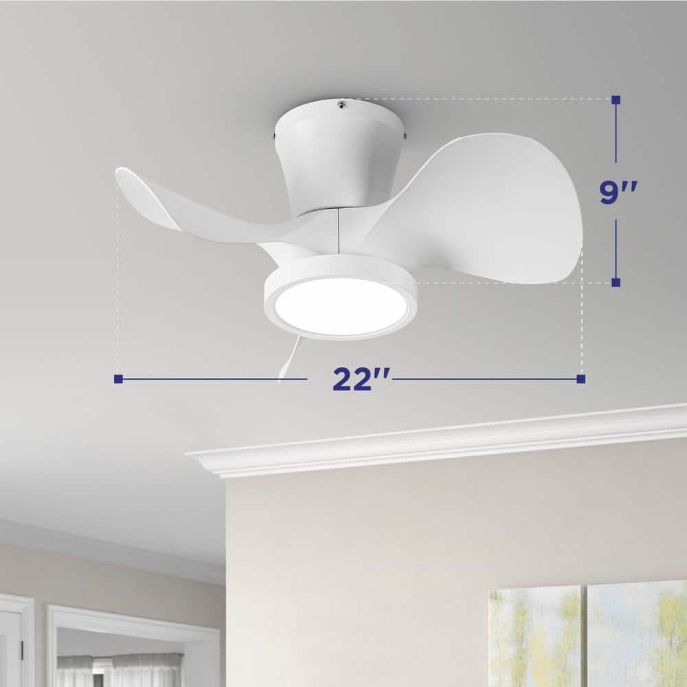 22-inch White Ceiling Fan with Lights - Small Low Profile Fan - Remote Control - 6-Speed Quiet Reversible Motor - 3 Color Temperature Dimming - Modern Smart Design - Bedroom Flush Mount Indoor Ceiling