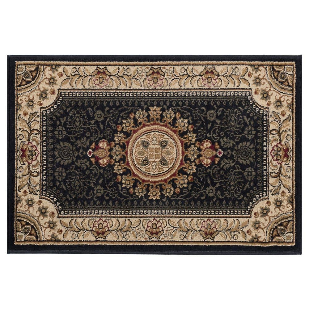 Tayse Sensation 2 x 3 (ft) Loomed Polypropylene Black Rectangular Indoor Floral/Botanical Oriental Throw rug