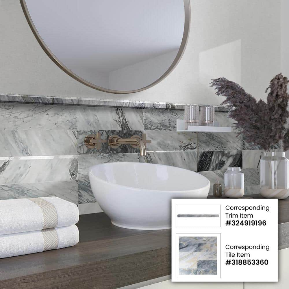 Apollo Tile  10 pack 0.8-in W x 12-in L Marble Polished Baseboard Tile Trim (0.5 Sq ft/case)