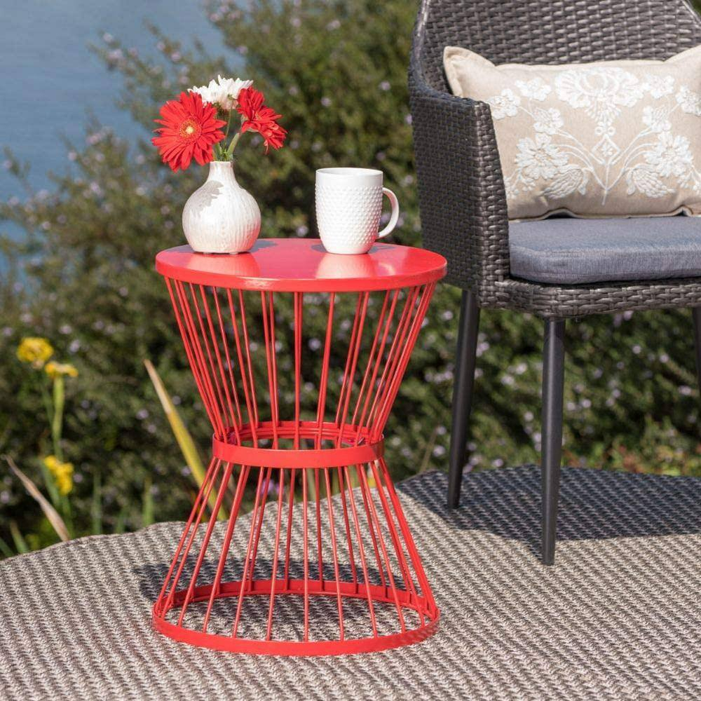 Noble House Lassen Outdoor Metal 16 Inch Side Table in Matte Red