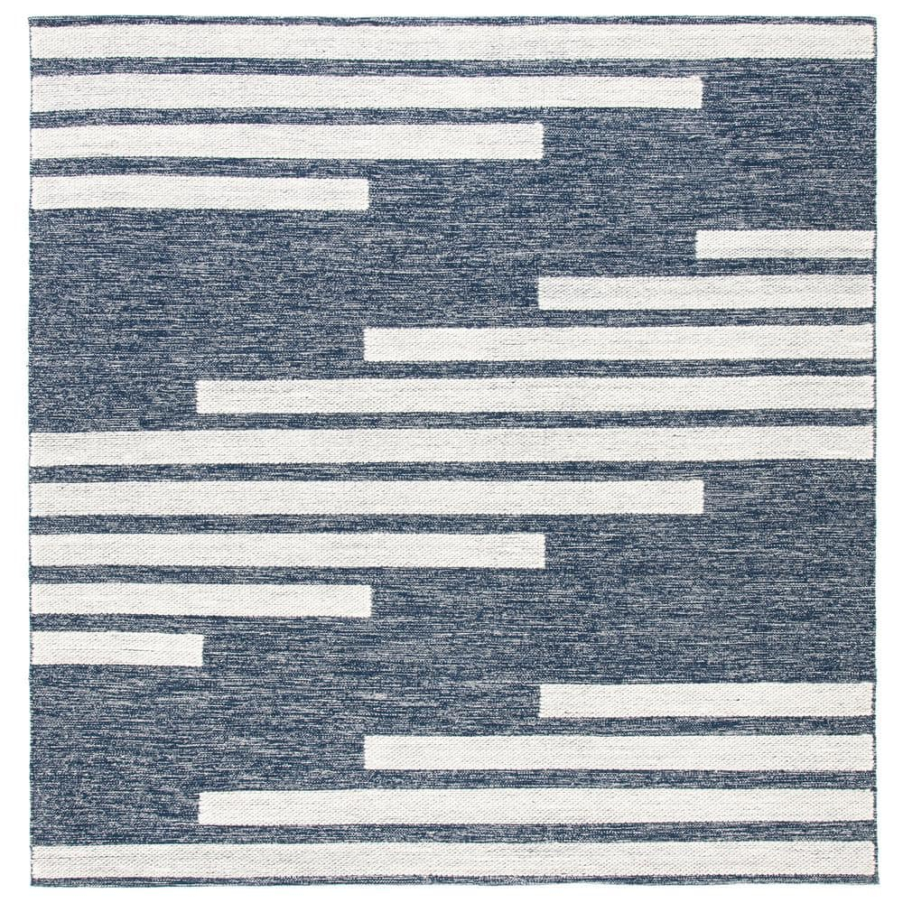 SAFAVIEH Striped Kilim Meriel Striped Area Rug, Navy/Ivory, 5' x 5' Square