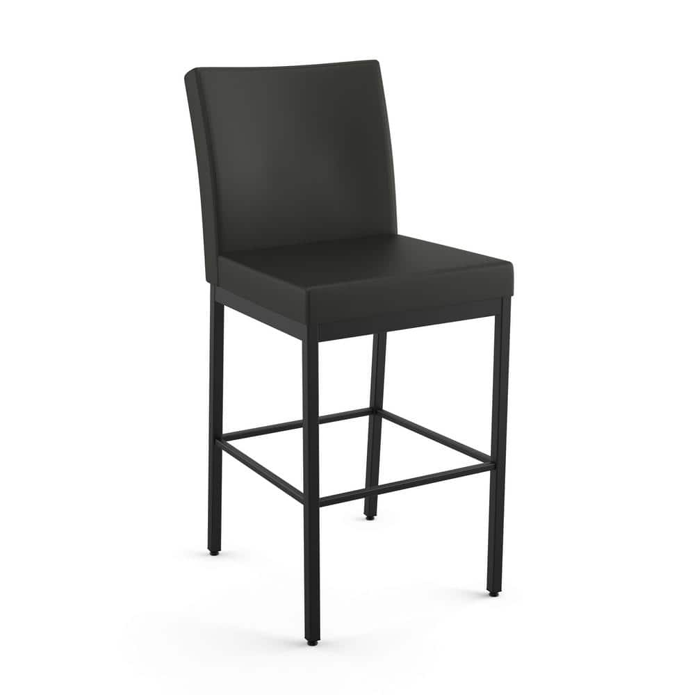 Perry Plus 26" Glamorous Black Faux Leather Counter Stool with Metallic Grey Frame