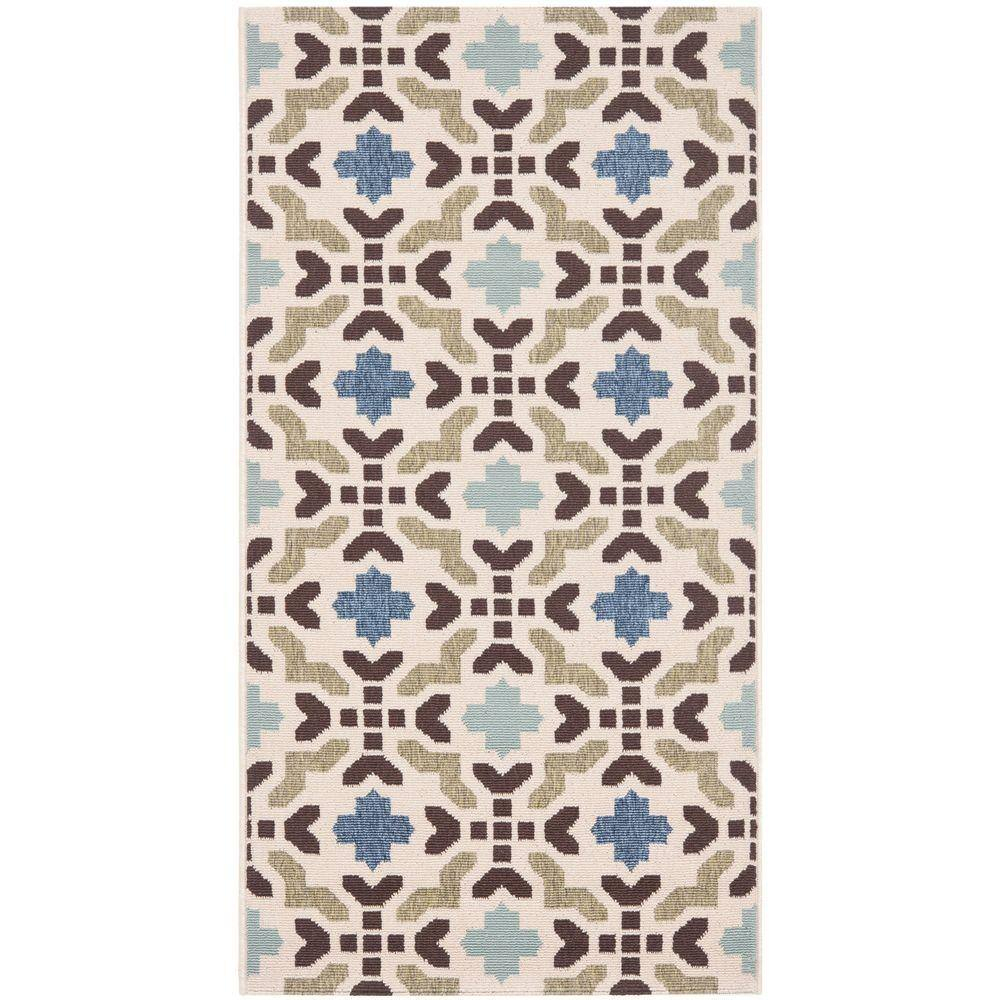 SAFAVIEH Veranda Branson Geometric Indoor/Outdoor Area Rug, 2'7" x 5', Cream/Aqua