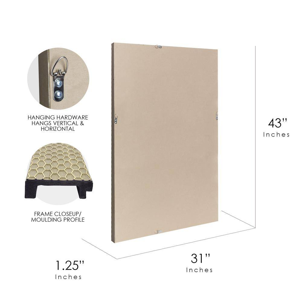 43.5 in. H x 31.5 in. W Modern Honeycomb Rectangle Champagne Silver Framed Beveled Glass Accent Wall Mirror