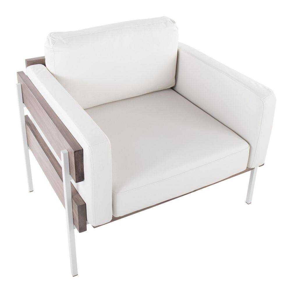 Farmhouse Luxe Kari White Faux Leather Accent Chair with Grey Wood