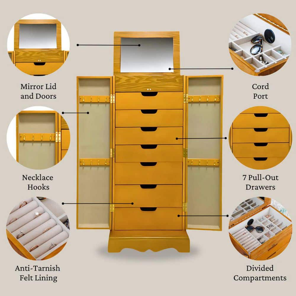 Hives & Honey Women's Chelsea Wood Jewelry Storage Armoire with Mirror Doors in Walnut