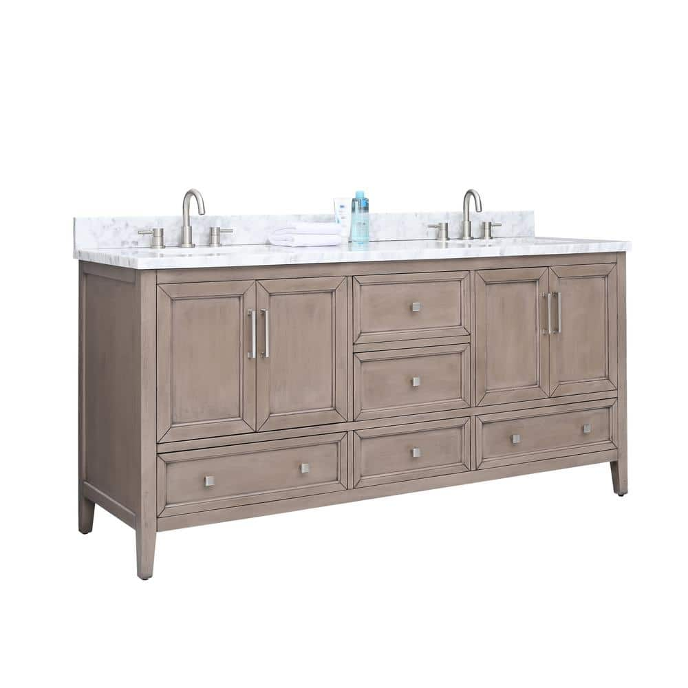 Gray Oak Double Vanity with Carrara White Marble Top