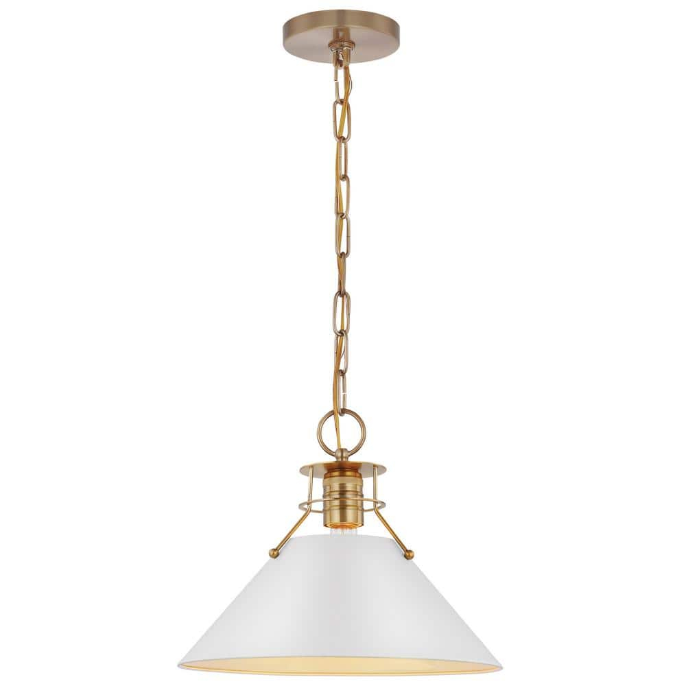Nuvo Lighting Outpost 1 Light Medium Pendant Matte White with Burnished Brass