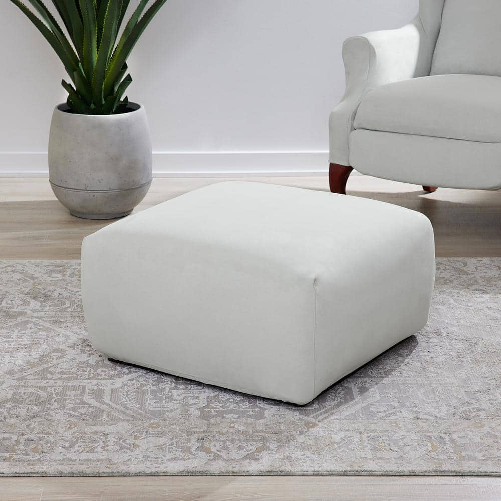 SureFit Ultimate Stretch Suede Square Ottoman Slipcover with Elastic Bottom, Single Light Gray Ottoman Cover