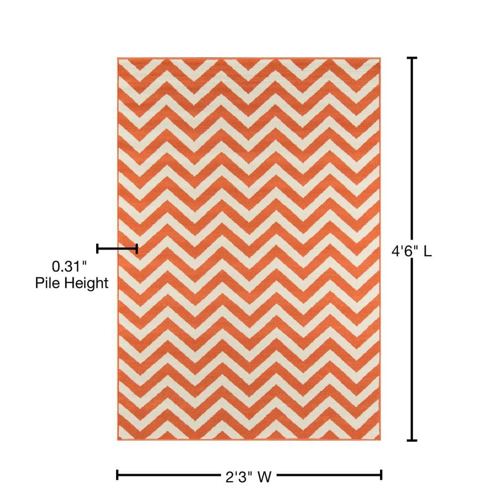 Momeni  Baja Chevron Indoor Outdoor Rug Orange 2'3" x 4'6" Graphic, Geometric, Chevron 2' x 3' Accent, Outdoor, Indoor Entryway, Kitchen, Patio Ivory