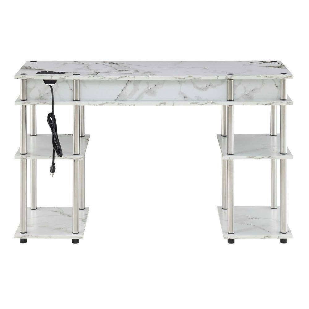 Adult, Designs2Go No Tools 30 in. Tall Student Desk w/ Charging Station & Shelves, White Faux Marble