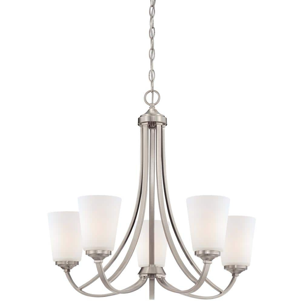 Elegant Mini 5-Light Chandelier in Brushed Nickel with Etched White Glass