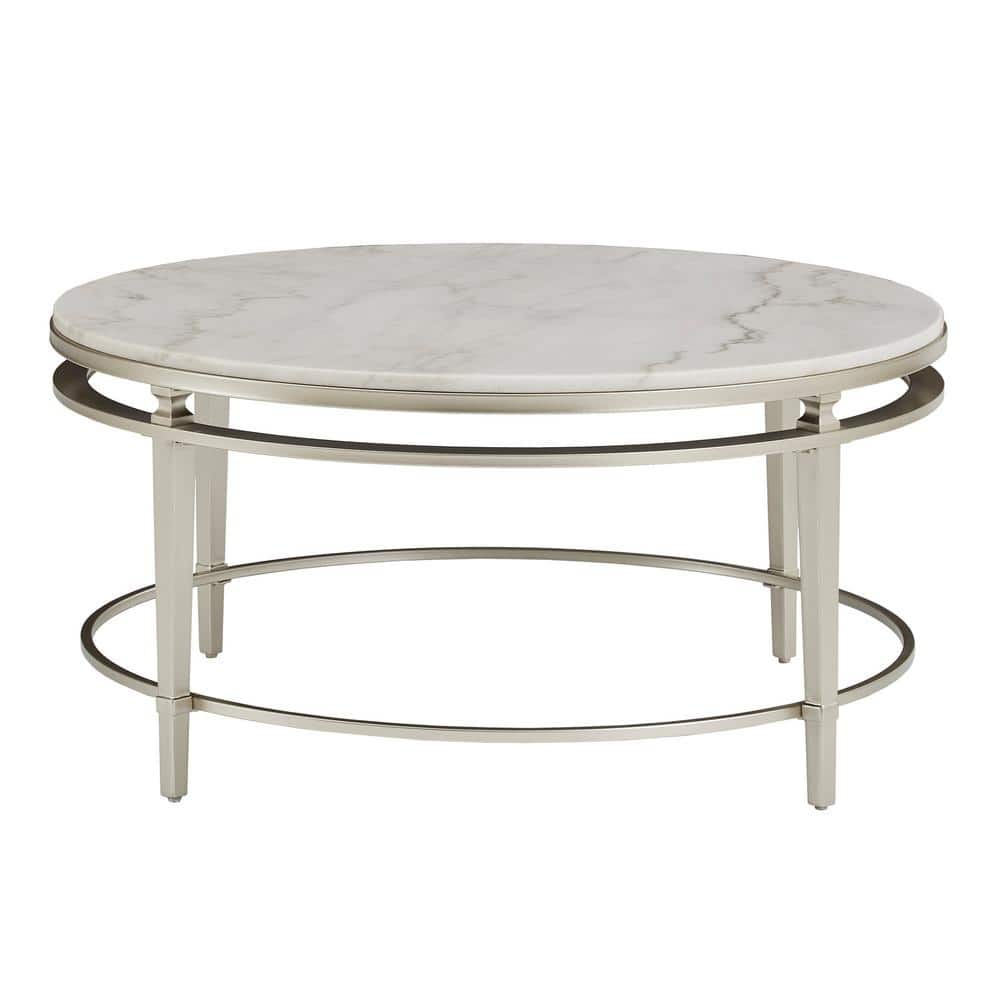 Weston Home Timo Champagne Silver Finish Round Marble Top Coffee Table