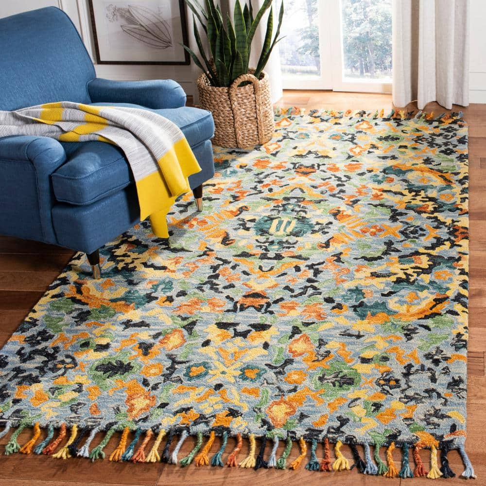 SAFAVIEH Blossom Everitt Floral Wool Area Rug, Blue/Multi, 8' x 8' Square