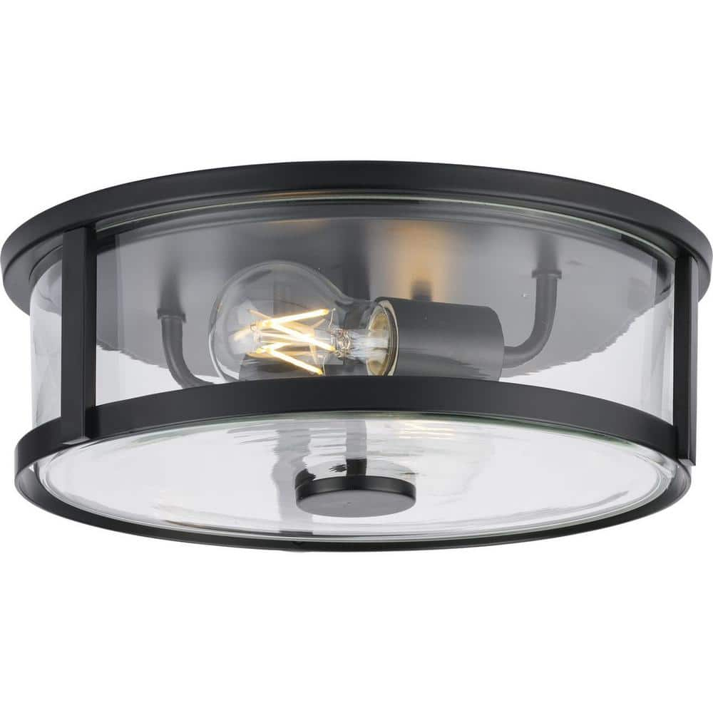 Progress Lighting Gilliam 2-Light Flush Mount, Matte Black, Curved Glass