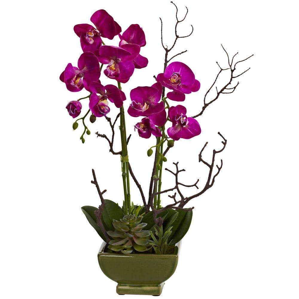 Nearly Natural 21-Inches Dark Pink/Green Indoor Desktop Silk Artificial flower
