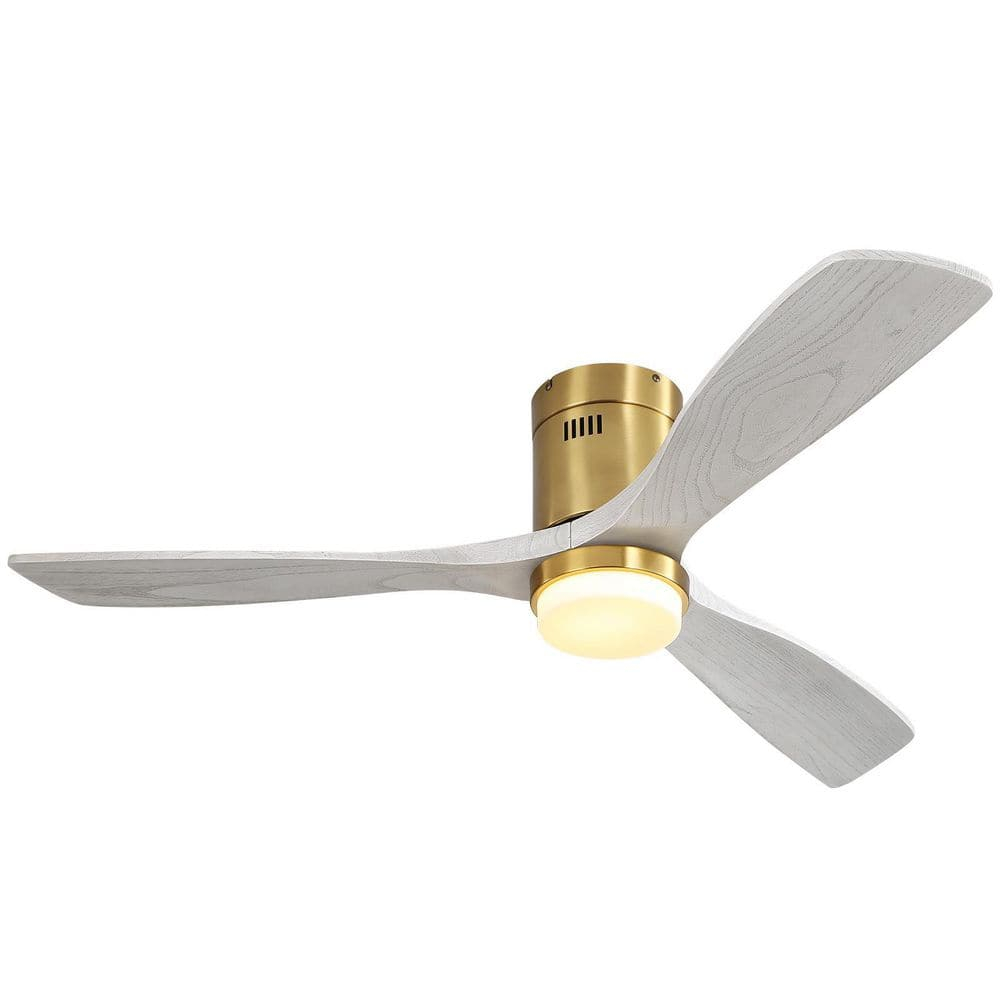 52" Modern Ceiling Fan without Light, Remote Control and Reversible DC Motor Included White with Light Wood-grain