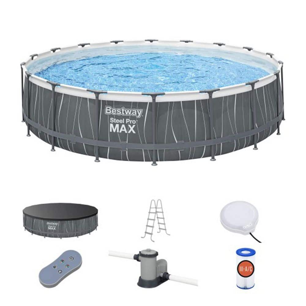 Bestway Steel Pro MAX 18'x48" Round Above Ground Pool w/LED Light & Remote
