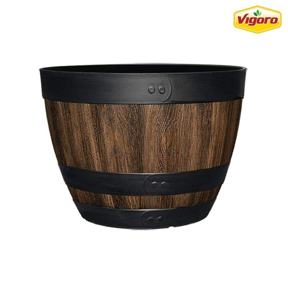 16 Inch Resin Barrel Planter Indoor Outdoor Garden Decor Large Flower Plant Pot