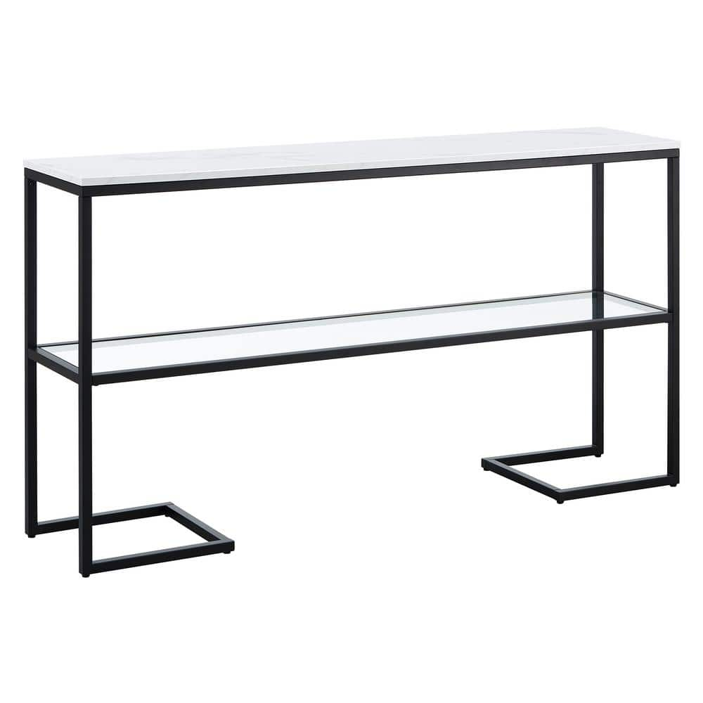 Evelyn&Zoe Errol 55" Wide Rectangular Console Table with Faux Marble Top, Blackened Bronze