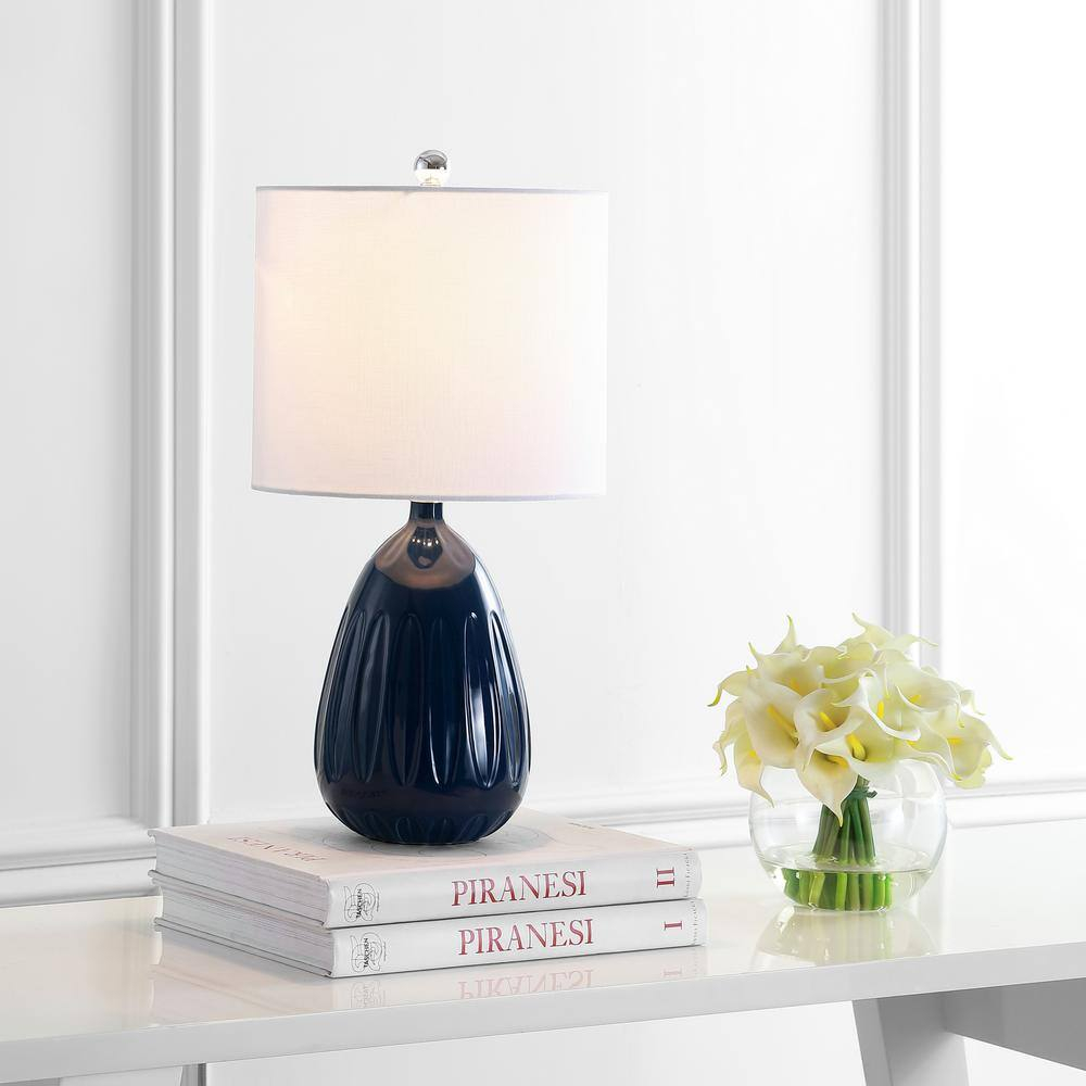 Navy Geometric Pattern 20" Table Lamp with Off-White Shade