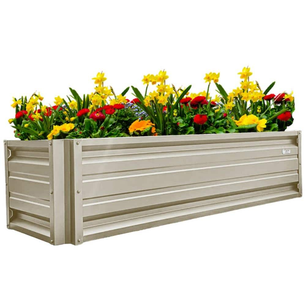 2 x 6 Rectangular Metal Planter Box Durable Raised Garden Bed in Galvalume Steel 24 x 72" With 18" Inch High Walls (Light Stone)
