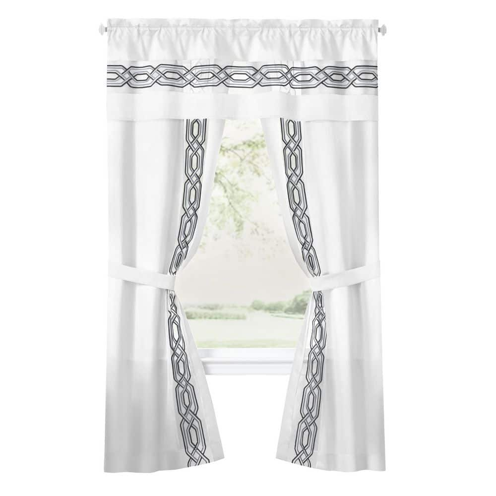 Achim Paige Rod Pocket 5 Piece Light Filtering Curtain Set, White, 55" x 63"