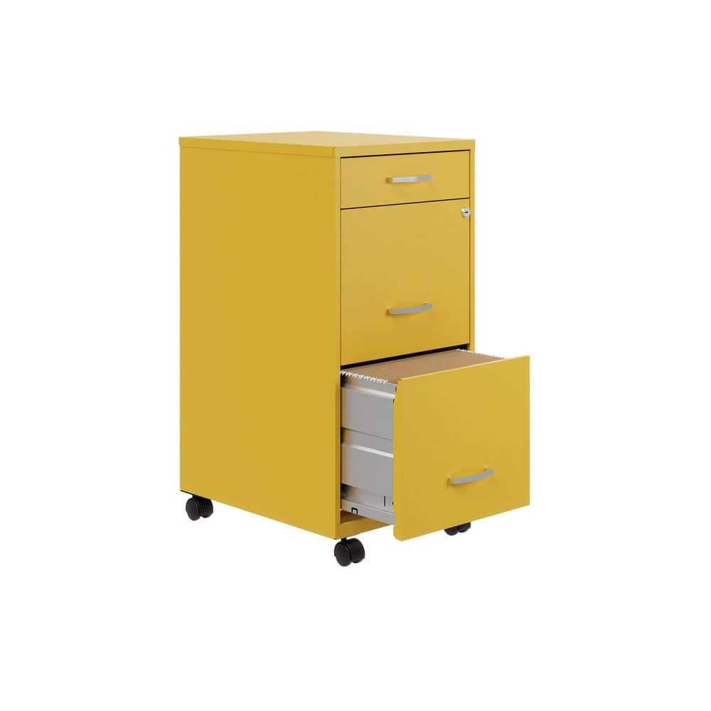 Space Solutions 18" Deep 3 Drawer Mobile Letter Width Vertical File Cabinet, Yellow