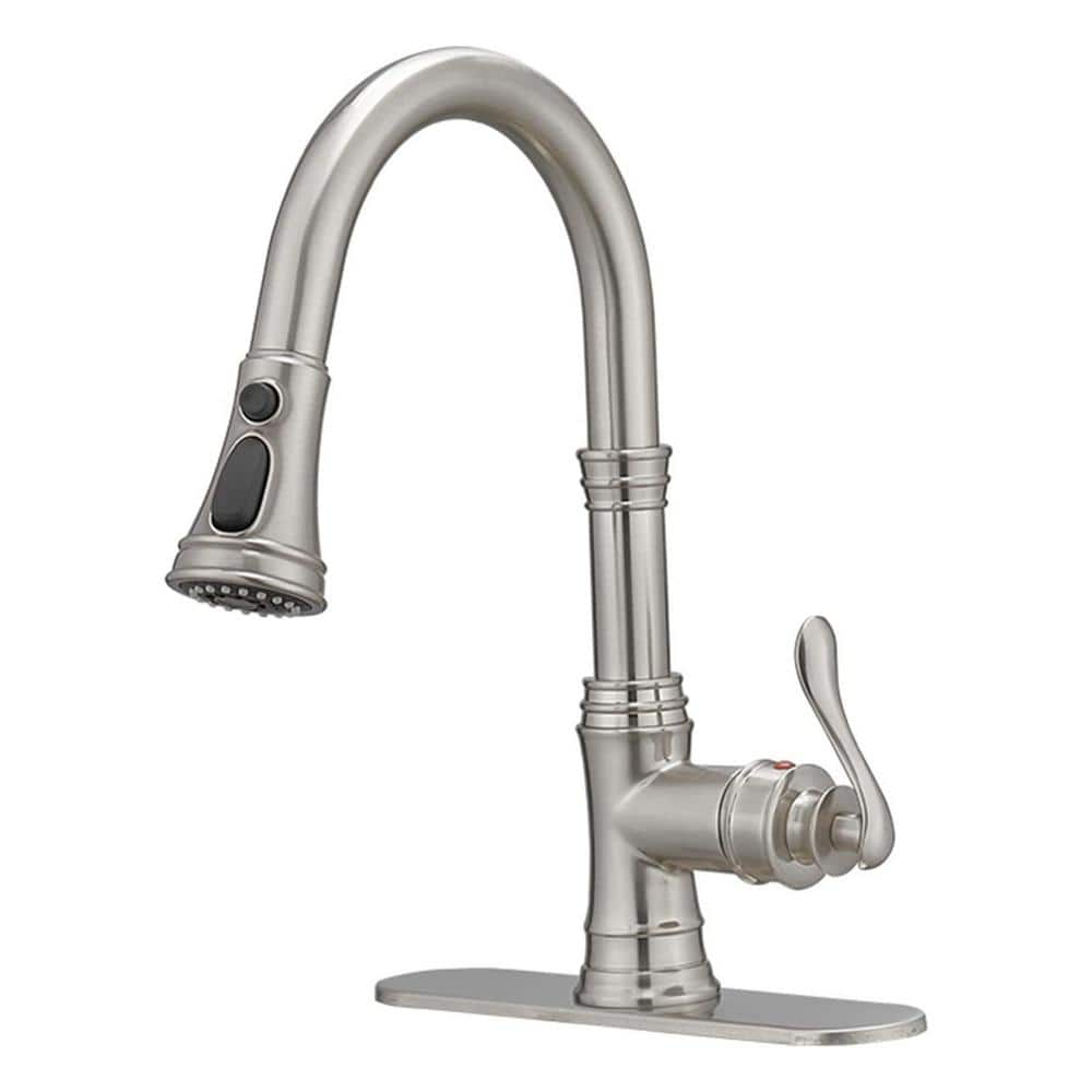Kitchen Sink Faucet Brushed Nickel with Pull Down Sprayer 3 Mode Faucet for Kitchen Sink Single Handle High Arc Commercial Stainless Steel Pull Out RV Kitchen Faucet Bar,Deck Plate Include