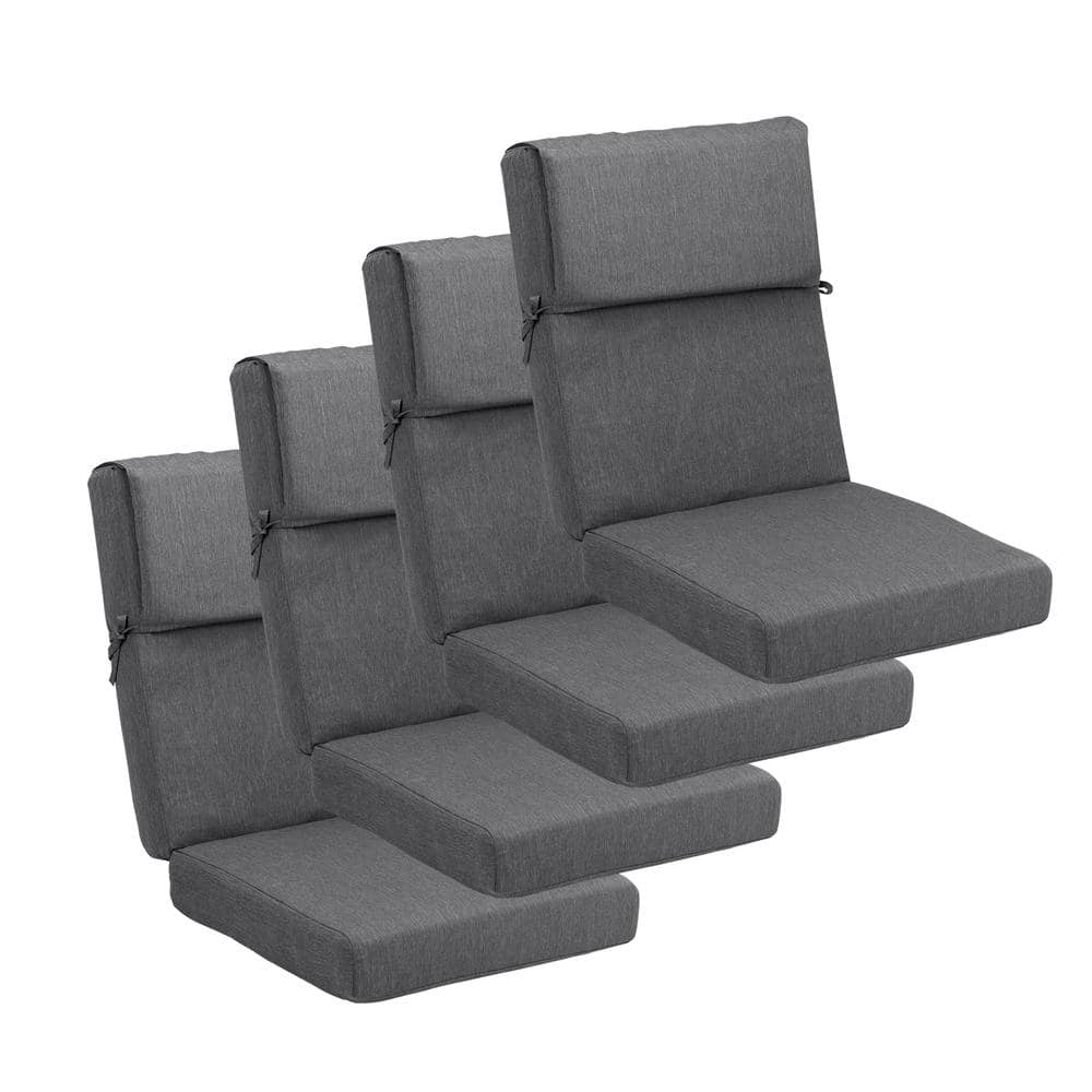20.5 in. x 20.5 in. Outdoor High Back Chair Cushion with Adjustable Buckles and Ties in Charcoal Black (4-Pack)