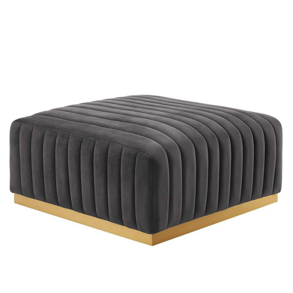 Modway Conjure Channel Tufted Performance Velvet Ottoman in Gold/Gray
