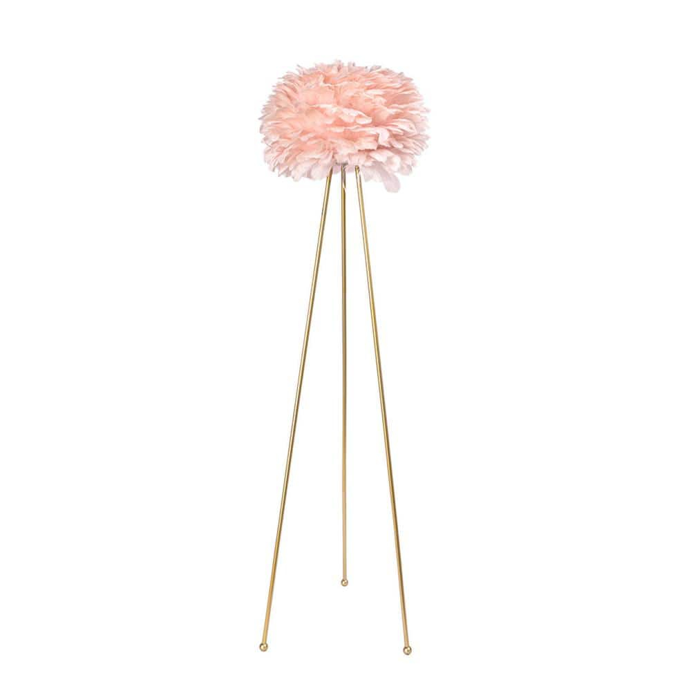 Maxax Feather Floor Lamp, Tripod Floor Lamp with Pink Feather Shade, Standing Light for Bedrooms/Dining Room/Living Room/Kitchen,Gold Classic
