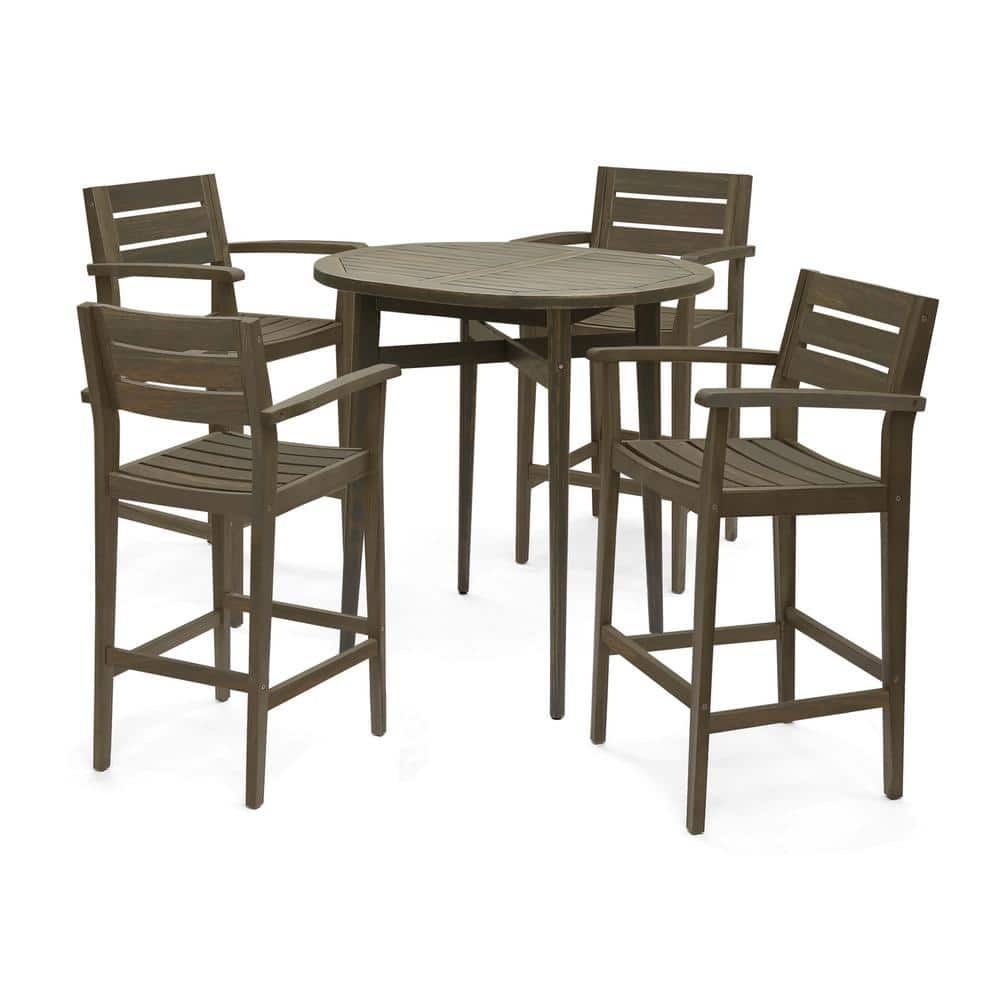 GDF Studio Brigitte Outdoor Acacia Wood 5 Piece Bar Set, Gray