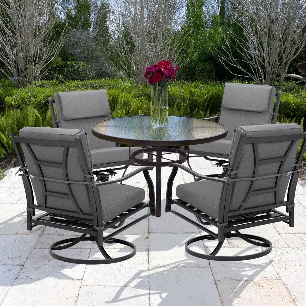 20.5 in. x 20.5 in. Outdoor High Back Chair Cushion with Adjustable Buckles and Ties in Charcoal Black (4-Pack)