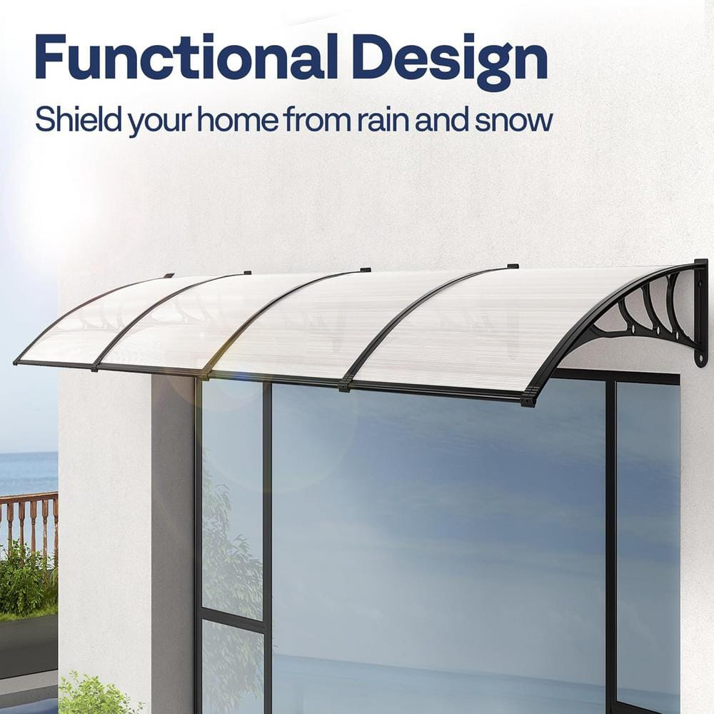 VIVOHOME VIVOHOME 77.4'' W x 11'' D Plastic Clear/Black Cover Retractable Door / Window Awning