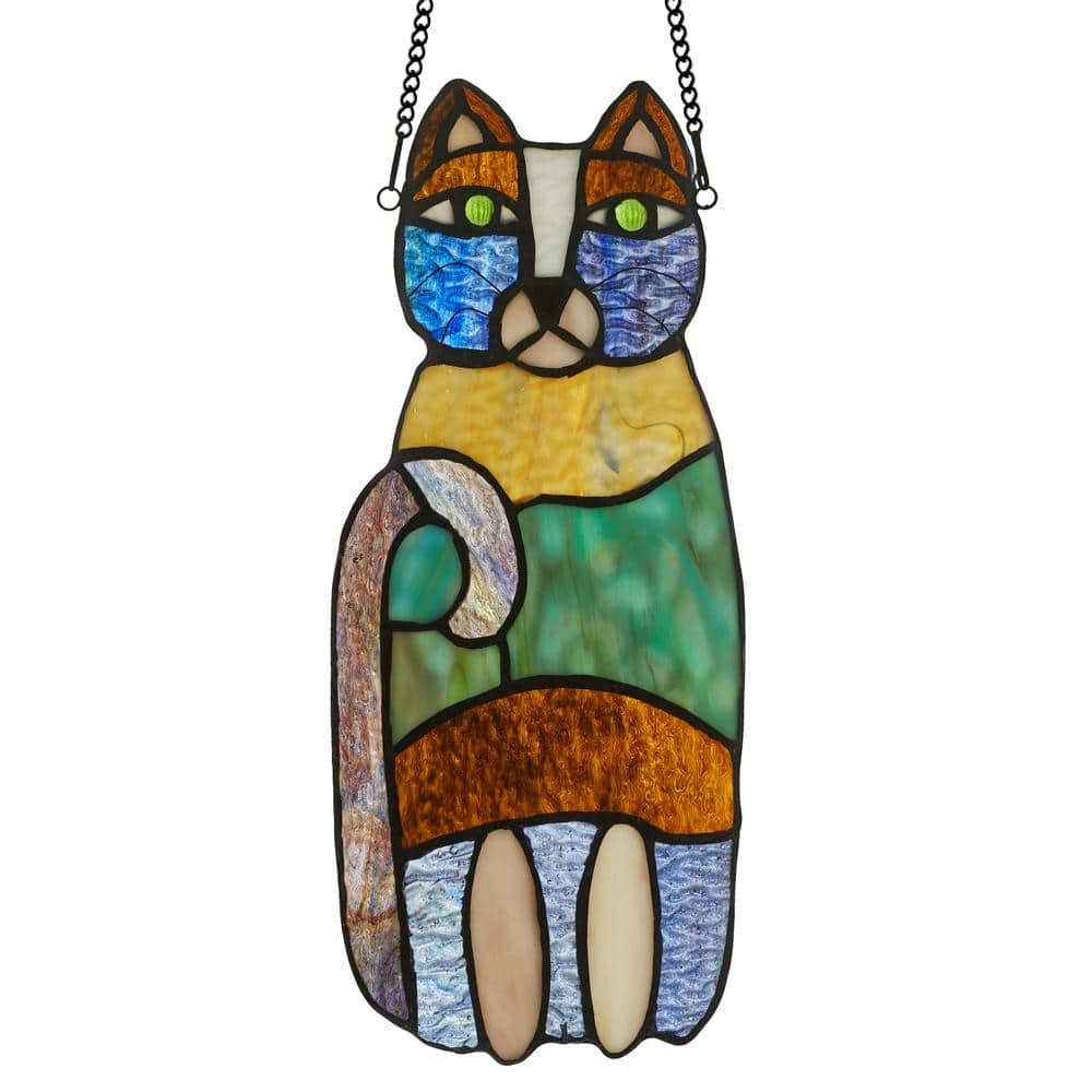River of Goods  13-in. Crazy Cat Stained Glass Window Panel Purple