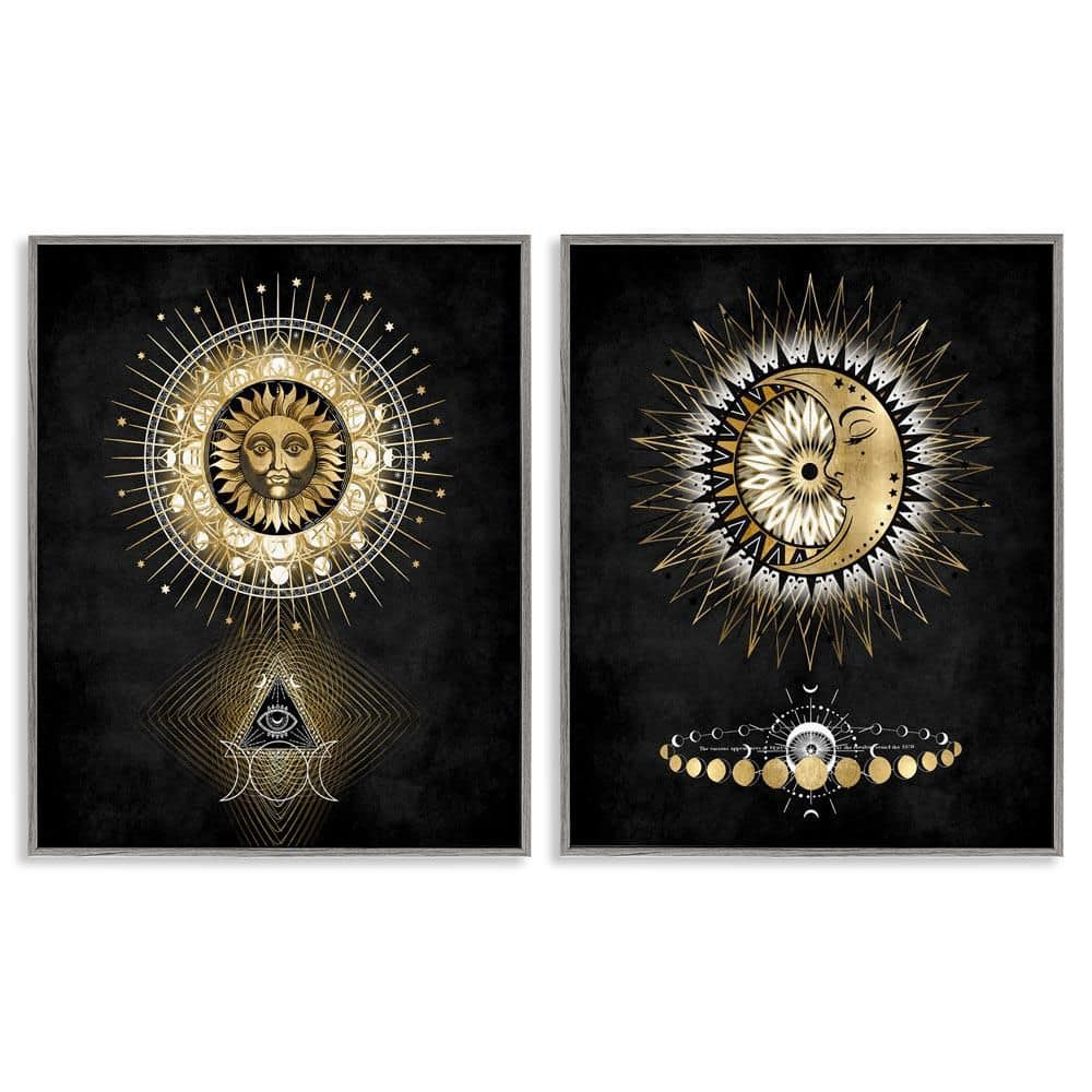 Stupell Industries Astral Eye & Moon Phases Astrology & Stars Painting Gray Framed Art Print Wall Art, 24 x 30, Set of 2