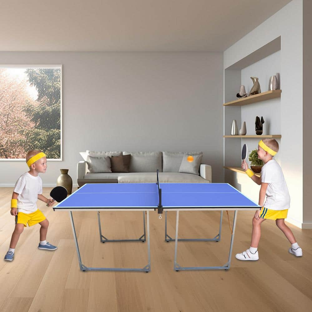 Huloretions 6FT Medium Table Tennis Table,Foldable Portable Table Tennis Table Set For Indoor Outdoor Games With Net,2 Table Tennis Bats And 3 Balls