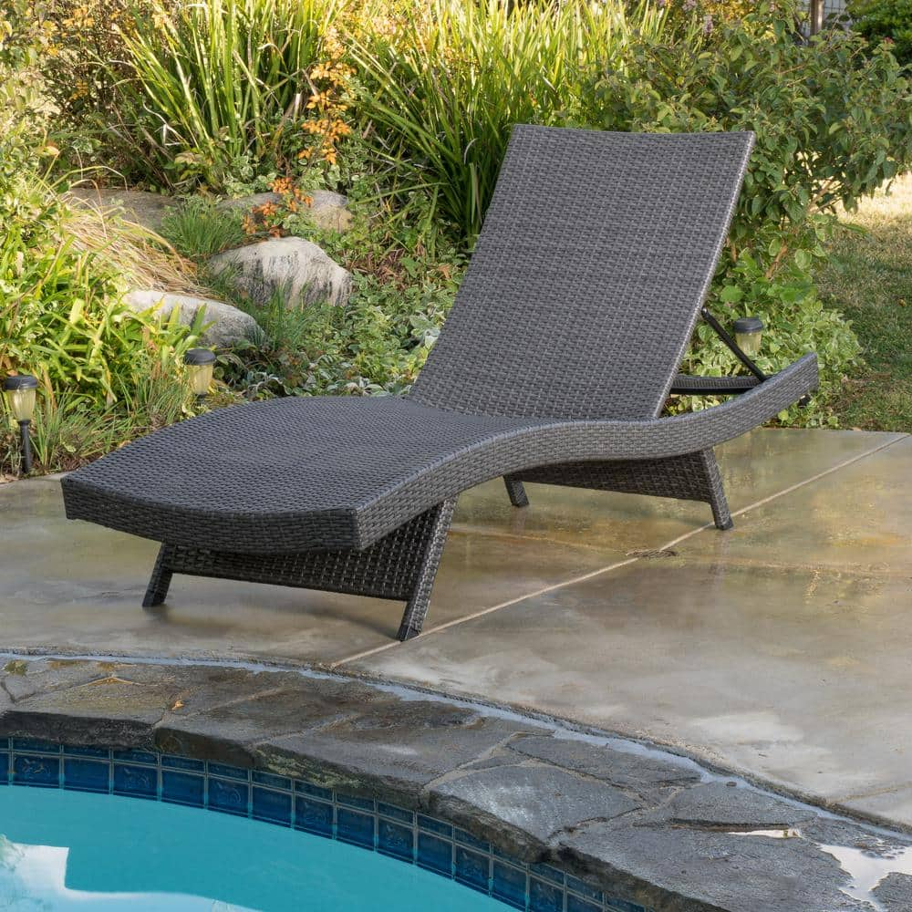 Noble House Salem Outdoor Gray Wicker Chaise Lounge Chair