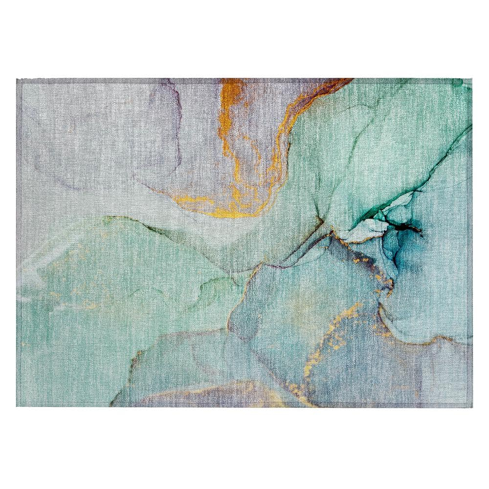 Addison Rugs Chantille Indoor/Outdoor Transitional Watercolors Teal Washable Rectangle Rug, 1'8" x 2'6"