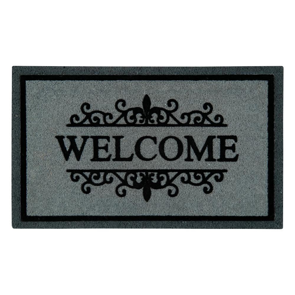 Gray and Black Coir Vinyl Backing Outdoor Welcome Mat