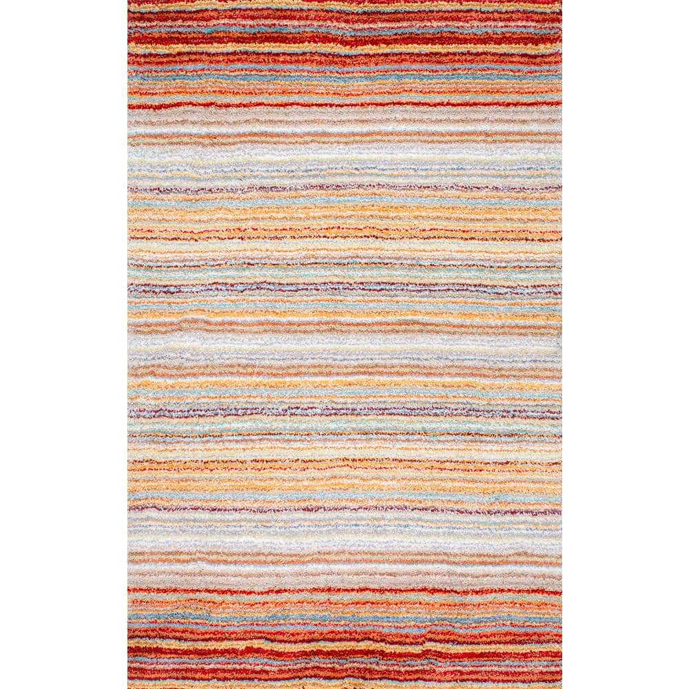 nuLOOM Drey Striped Shag Area Rug - 9x12 Shag Area Rug Casual Red Multi/Multicolor Rugs for Living Room Bedroom Dining Room Nursery