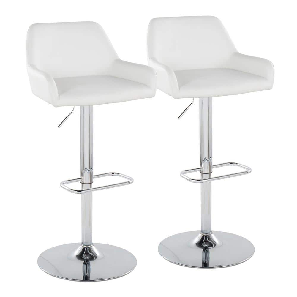 LumiSource Chrome Metal, White PU Daniella Adjustable Barstool - Set of 2